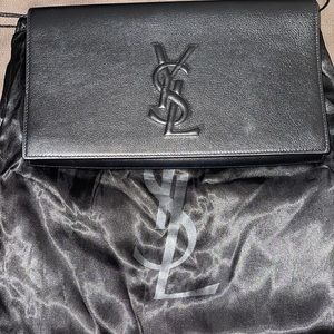 Black YSL leather clutch with embossed logo